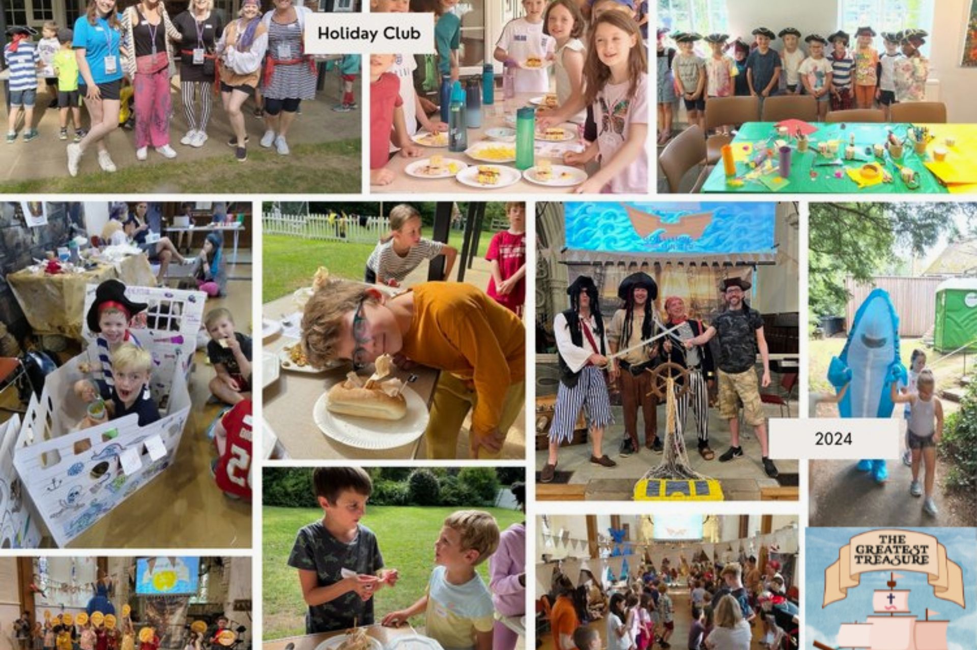 A collage of photos showing the activities that took place a the Godalming Minster holiday club