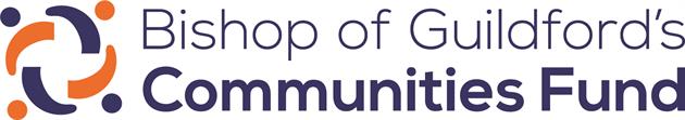 A symbol made up of blue and orange dots and curved lines creating a circular shape to the left of the words Bishop of Guildford's Communities Fund
